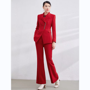 A7994 Factory Direct Fashion Design Damen anzüge Roter Blazer und langes Hosen-Set Lässiger Damen-Büro-Damen anzug