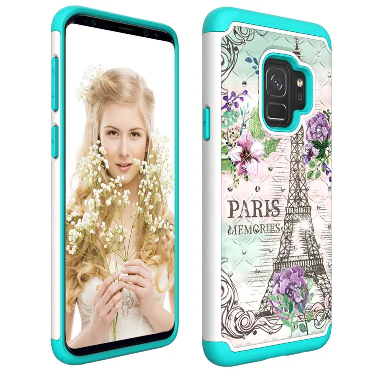 Glitter 3D elmas çivili Rhinestone boyalı telefon Samsung kılıfı S9 sevimli ayı durumda