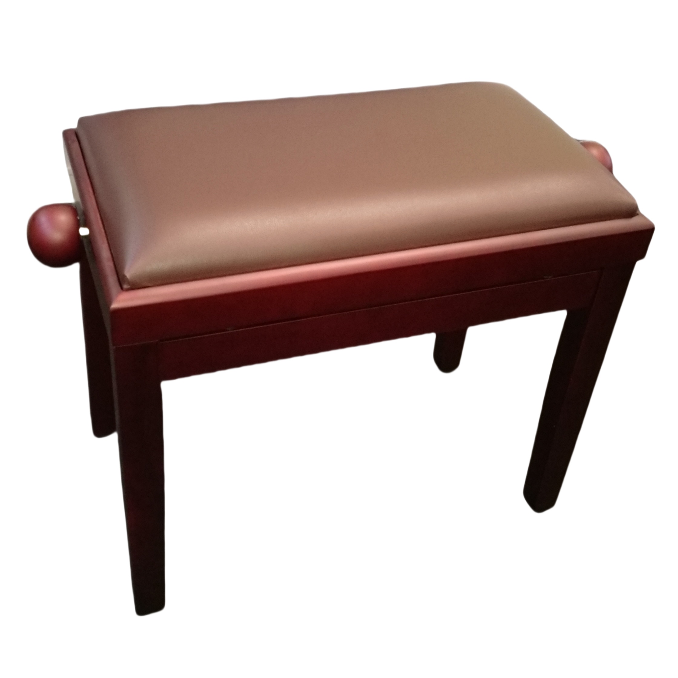 RS-232-4 Matte Mahogany Bench with Brown Leather Cushion