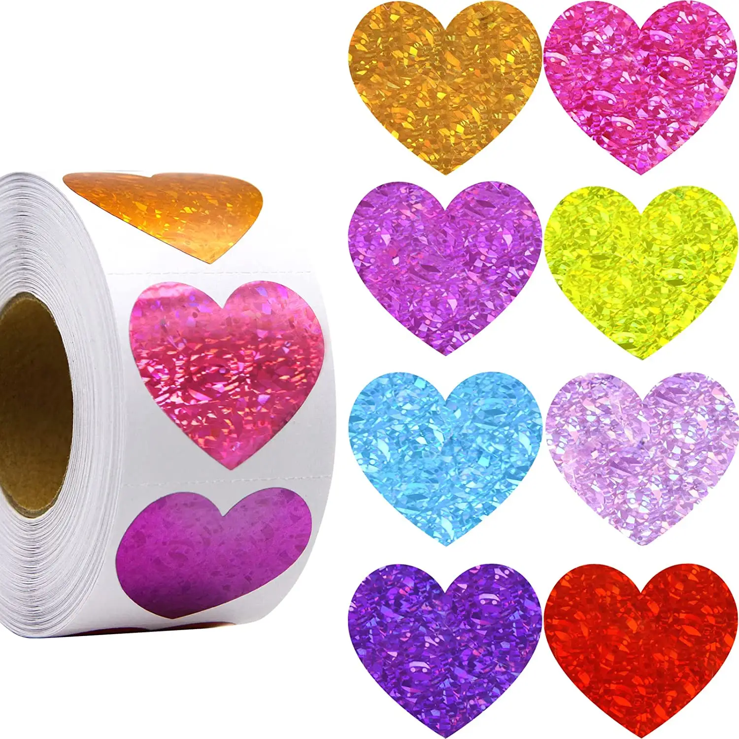 Adesivi a forma di cuore con Glitter impermeabili personalizzati promozionali adesivi decorativi scintillanti decorazioni adesivo per etichette natalizie