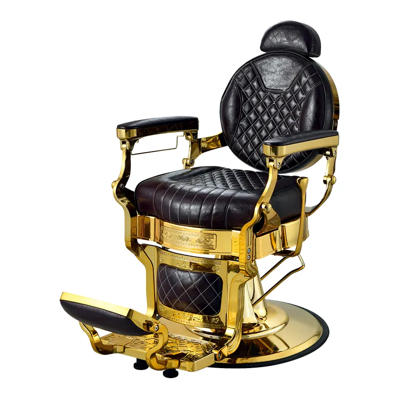 Estilo antigo ouro quadro preto couro beleza cadeira salão móveis bomba hidráulica cabelo corte modelagem cadeira barbeiro