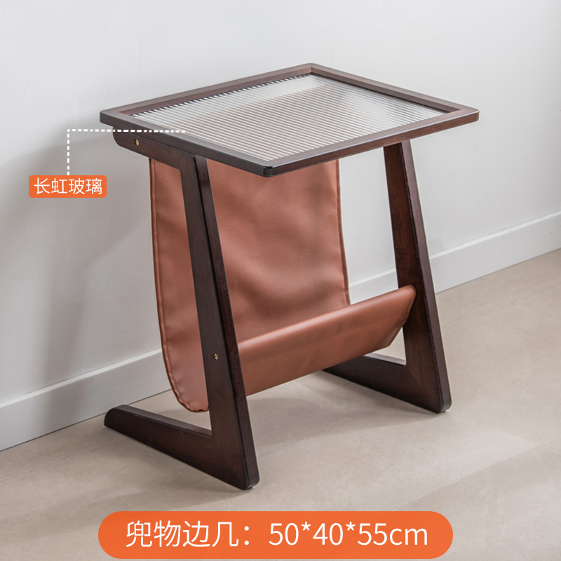 Side table with pockets - walnut color (large fluted glass)