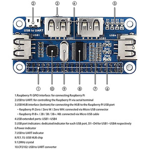 4 Port USB HUB HAT Micro USB 2.0 1.1 für Raspberry Pi Zero/W A+ B B+ 2 3 Modell B Serial Debugging Onboard USB zu UART - Product Image 4