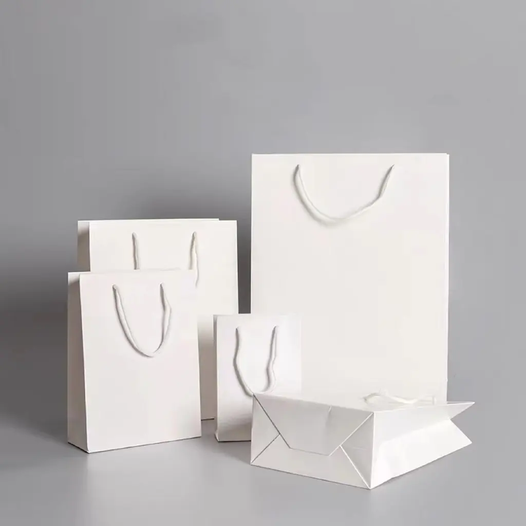 Складной Подарочный пакет из белой бумаги с логотипом для бутика