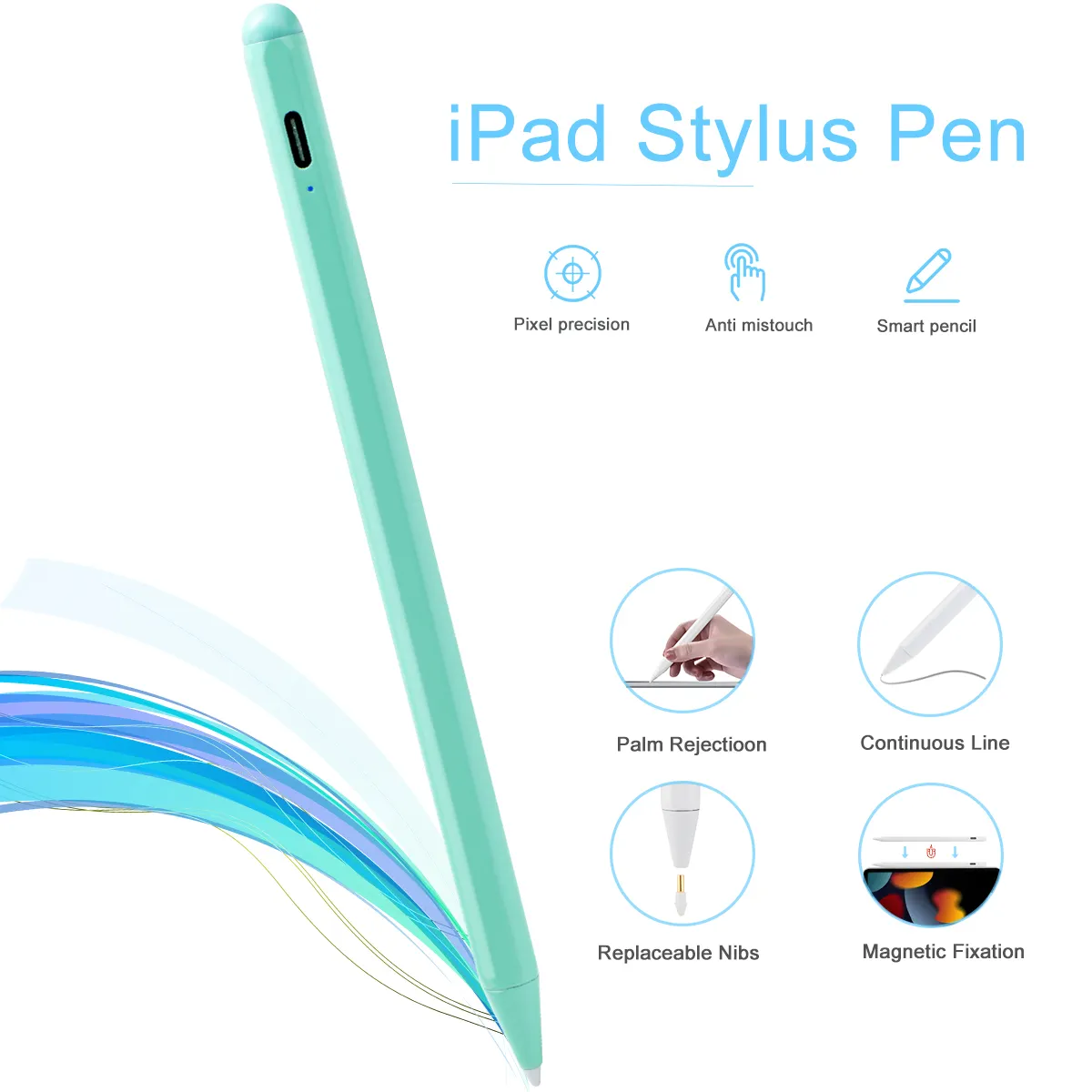 Lápiz óptico de tableta OEM/ODM para ipad, con línea continua de rechazo de Palma y bolígrafo táctil magnético de baja retardo para Apple Pencil