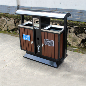 Cubo de basura de reciclaje de acero inoxidable con listones de madera, clasificación de metales, cubo de basura, Park Street, Cubo de almacenamiento de plástico, tapa, uso de basura