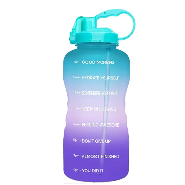 زجاجة مياه شفافة من تريتان, زجاجة مياه ذات سعة كبيرة ، زجاجة مياه رياضية مزودة بعلامات وقت ، خزان مياه بارد