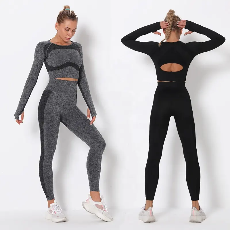 Conjunto de roupas de treino feminino, 2 peças, fitness, para exercícios, roupas esportivas, legging, top cropped, roupas de academia, dropshipping