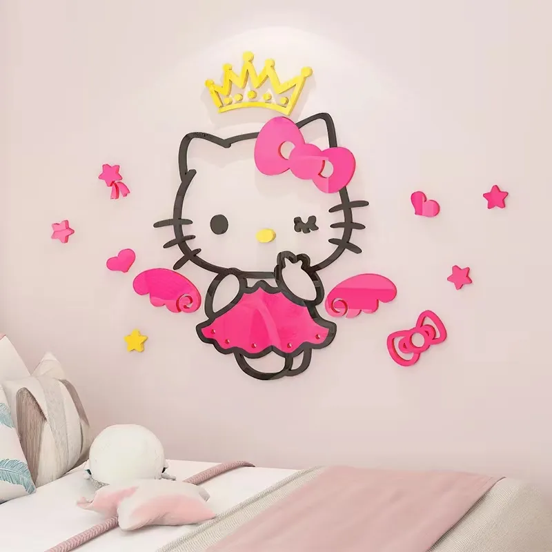 Dekorasi Kucing Hellokitty Stiker Dinding Akrilik, Stiker Dinding Akrilik Kamar Tidur Samping Tempat Tidur Anak Perempuan, Kamar Putri