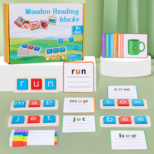 Wooden Montessori Wooden <strong>Learning</strong> Toys <strong>Reading</strong> Blocks English Letters Cognitive Words Spelling Educational Games for Kids