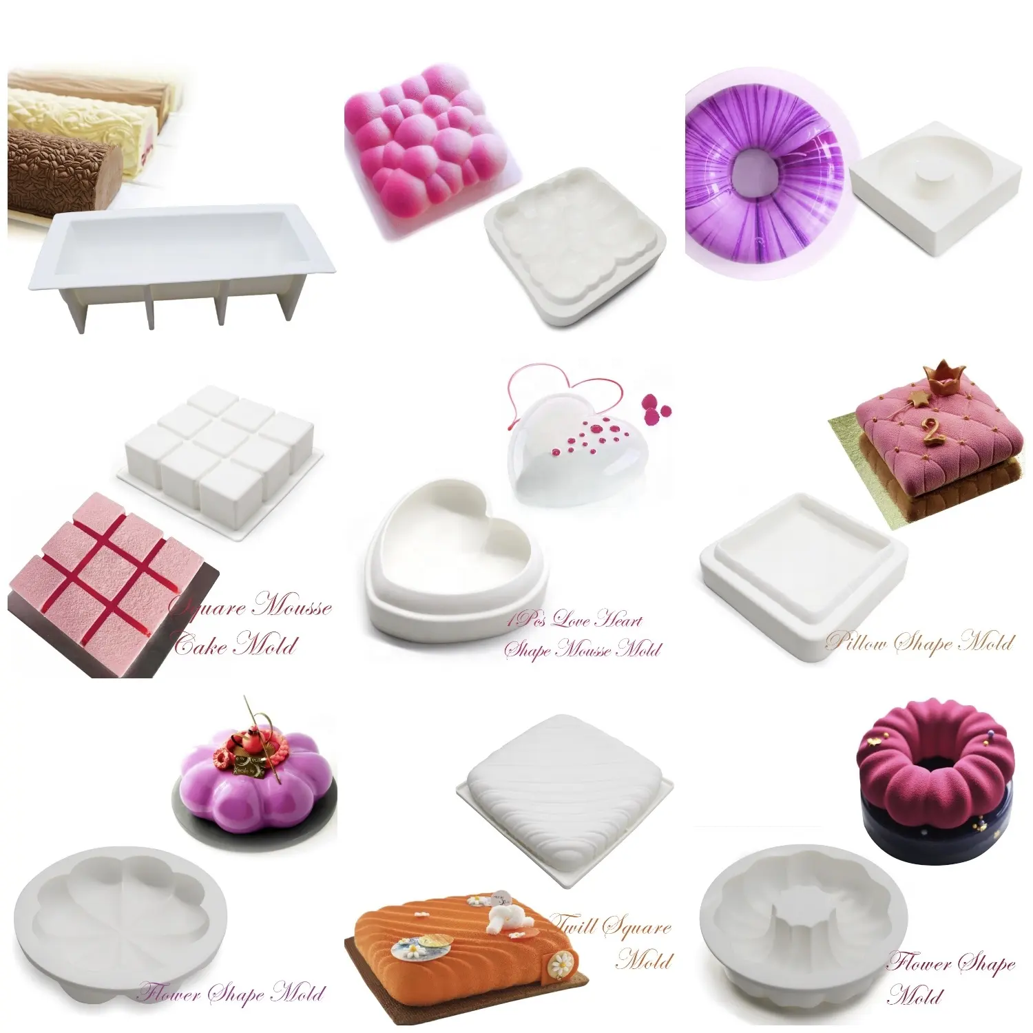 AK 3D Silicone Mousse Gâteau Moules Coeur Forme Carrée Gâteau Décoration Moule Pain Ustensiles De Cuisson Chocolat Fondant Maker Dessert