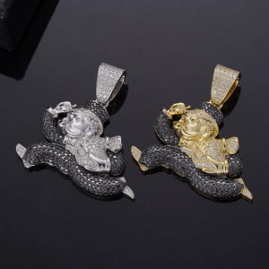 ラッパーヒップホップジュエリーS925シルバーアイスアウトリアルゴールドメッキブラックモアッサナイトモノポリランニングピエロマネーバッグペンダント男性用 - Product Image 2