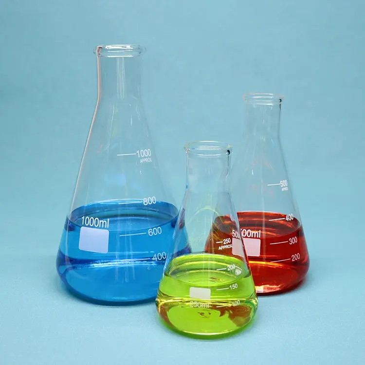 Fabricante de vidro de laboratório, óculos de laboratório de alta qualidade, flask cônico, erlenmeyer, boca estreita, com graduações