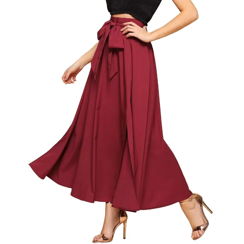 XIUYU Custom Lady Skirt Knot Front Zip Back High Waist Flare Midi Skirt Falda Plus Long Casual Maxi Bandage Midi Skirt