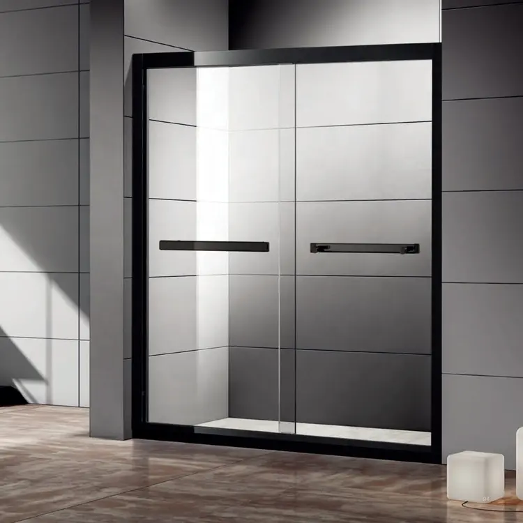 WANJIA — porte de douche coulissante de haute qualité, cadre en aluminium noir, porte de salle de bains en verre