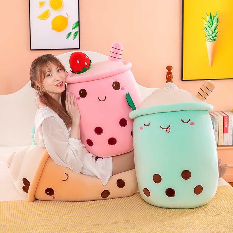 新作かわいい漫画バブルティーぬいぐるみソフトドールユニセックスボバフルーツティーカップ枕クッション子供の誕生日プレゼント