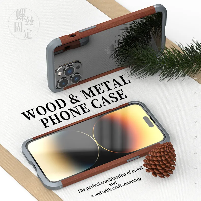 Redwood-funda de parachoques de metal y aluminio para iPhone X, XS, 11, 12, 13 Pro, Max, 14 Plus, elegante