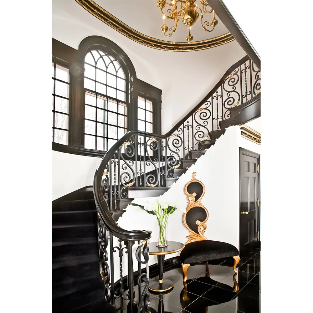 Barandilla de escalera de hierro y metal de alta calidad hecha a mano pura personalizada de lujo