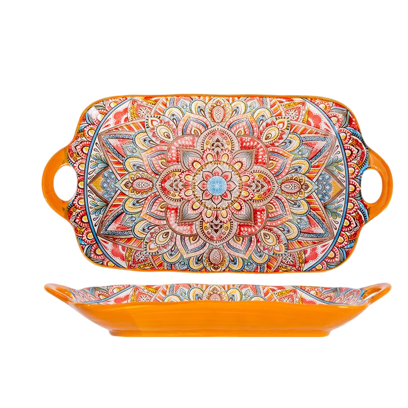 Orange 12-inch double handle fish plate