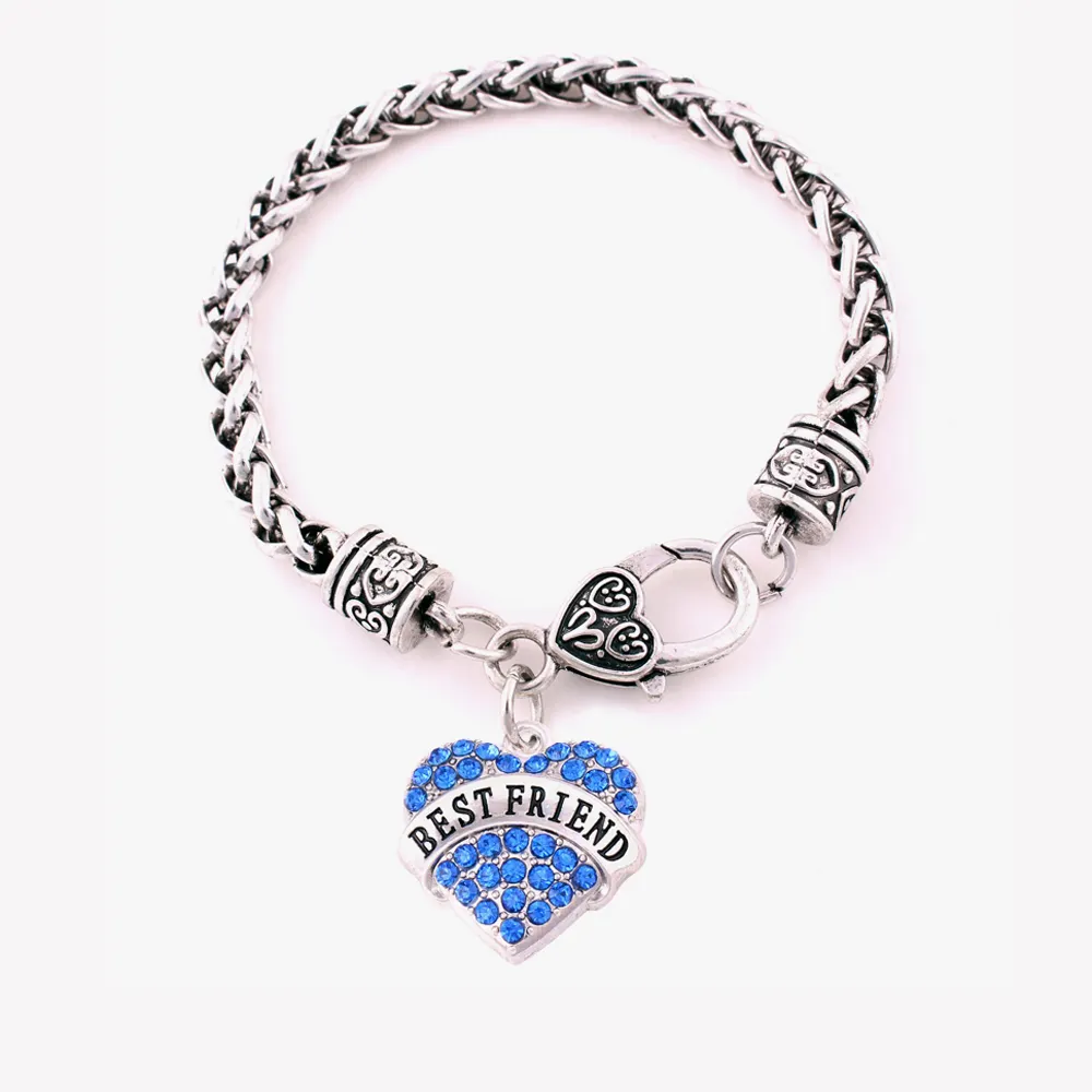 B500191 gioielli di moda lettera BEST FRIEND cristallo a forma di cuore ciondolo braccialetto a catena di grano