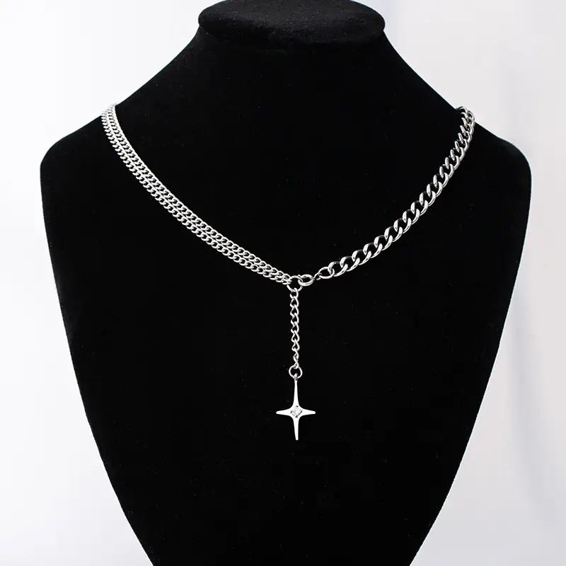 Custom titanium steel spliced chain silver star cross diamond diamond fashion necklace for men and women