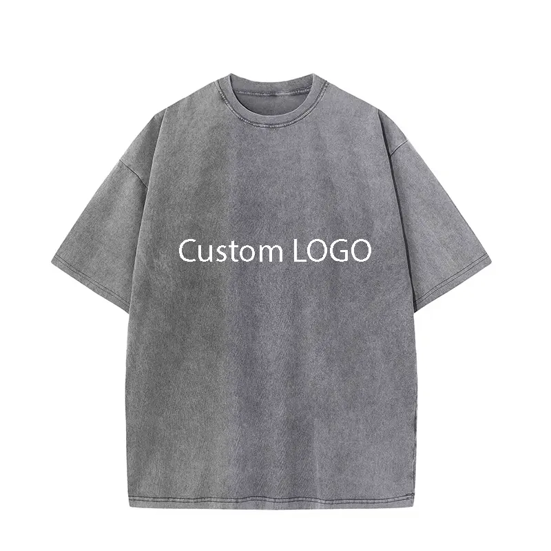 Camiseta con logotipo personalizado Vintage, camiseta lisa en blanco, Camiseta de algodón lavada con piedra, camiseta lavada con ácido estampada para hombre