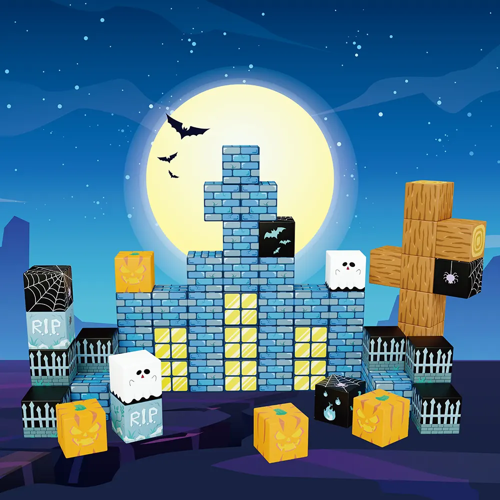 Fábrica último diseño cubo magnético Navidad Halloween tema bloques de construcción juguetes regalos para niños