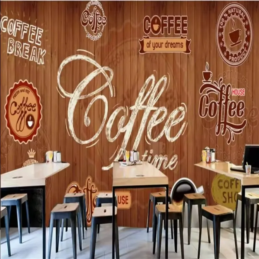 Retro Coffee Labels Background Wallpaper Coffee Break Restaurant Cafe Industrial Decor Mural Wallpaper