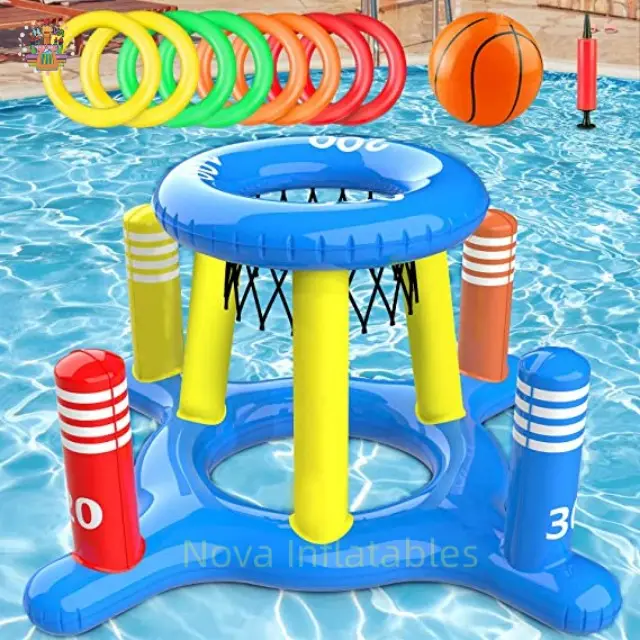 طارة كرة السلة 2 في 1 ، ألعاب حمام السباحة للأسرة ، حفلة في الهواء الطلق بجانب حمام السباحة