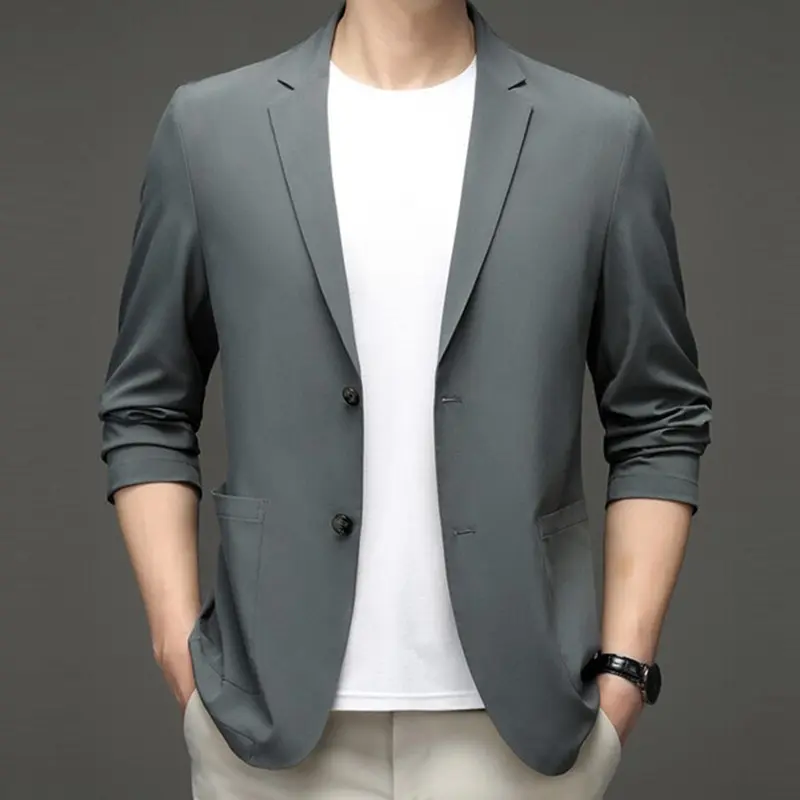 Chất Lượng Cao Mùa Hè Mùa Xuân Lụa Quá Khổ Blazer Bìa Nửa Tay Áo Hommes Mens Hàn Quốc Đổ Blazer Para Hombre