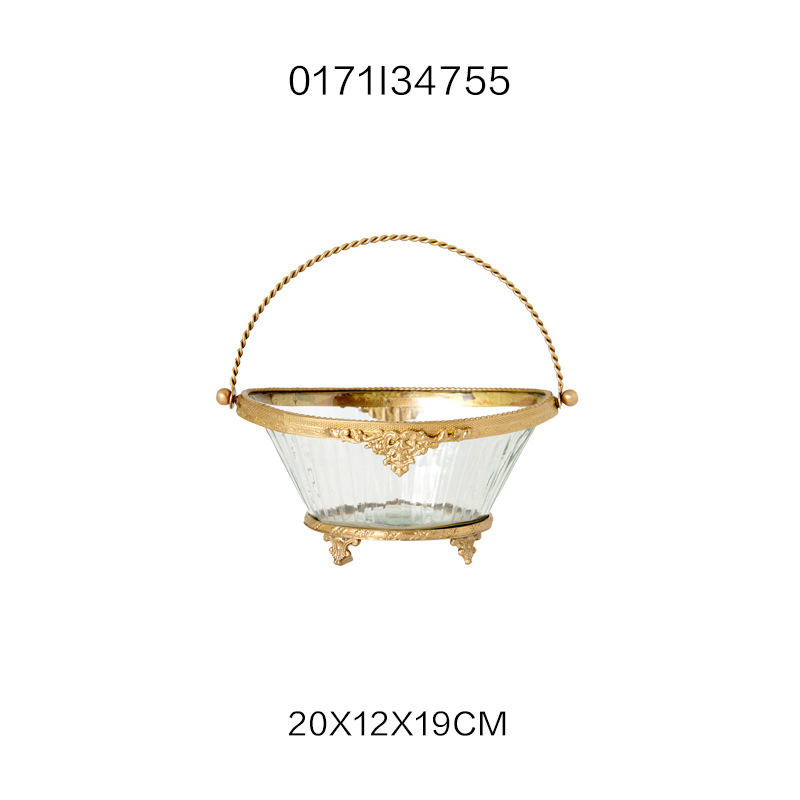 Pot en verre en forme de panier de fleurs rétro de cour française dorée