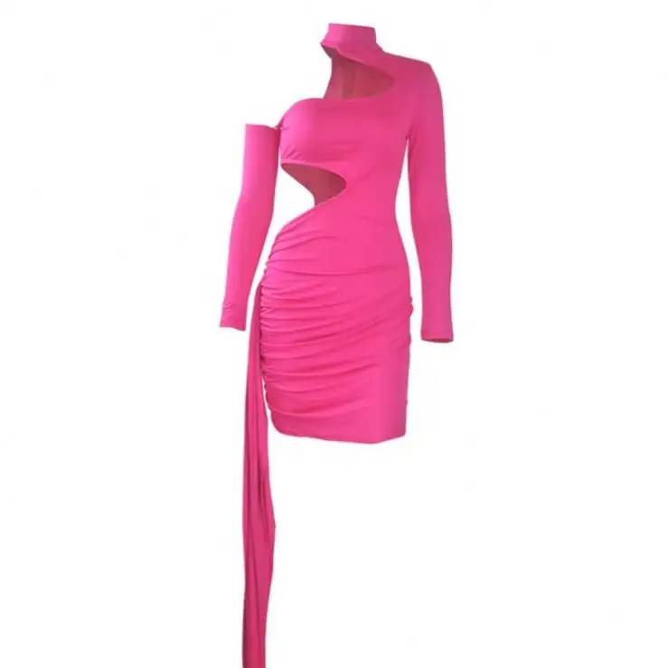 Vestido corto ajustado con un hombro al aire para mujer, minivestido Sexy para discoteca, 6 colores, elástico, ahuecado