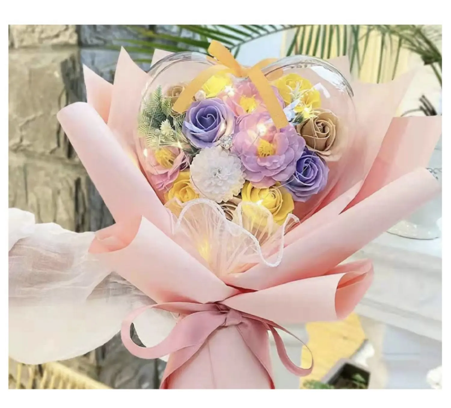 Nuovo Design a forma di cuore scatola di rose di san valentino Bouquet trasparente Bobo Ball confezione regalo di fiori in acrilico impermeabile