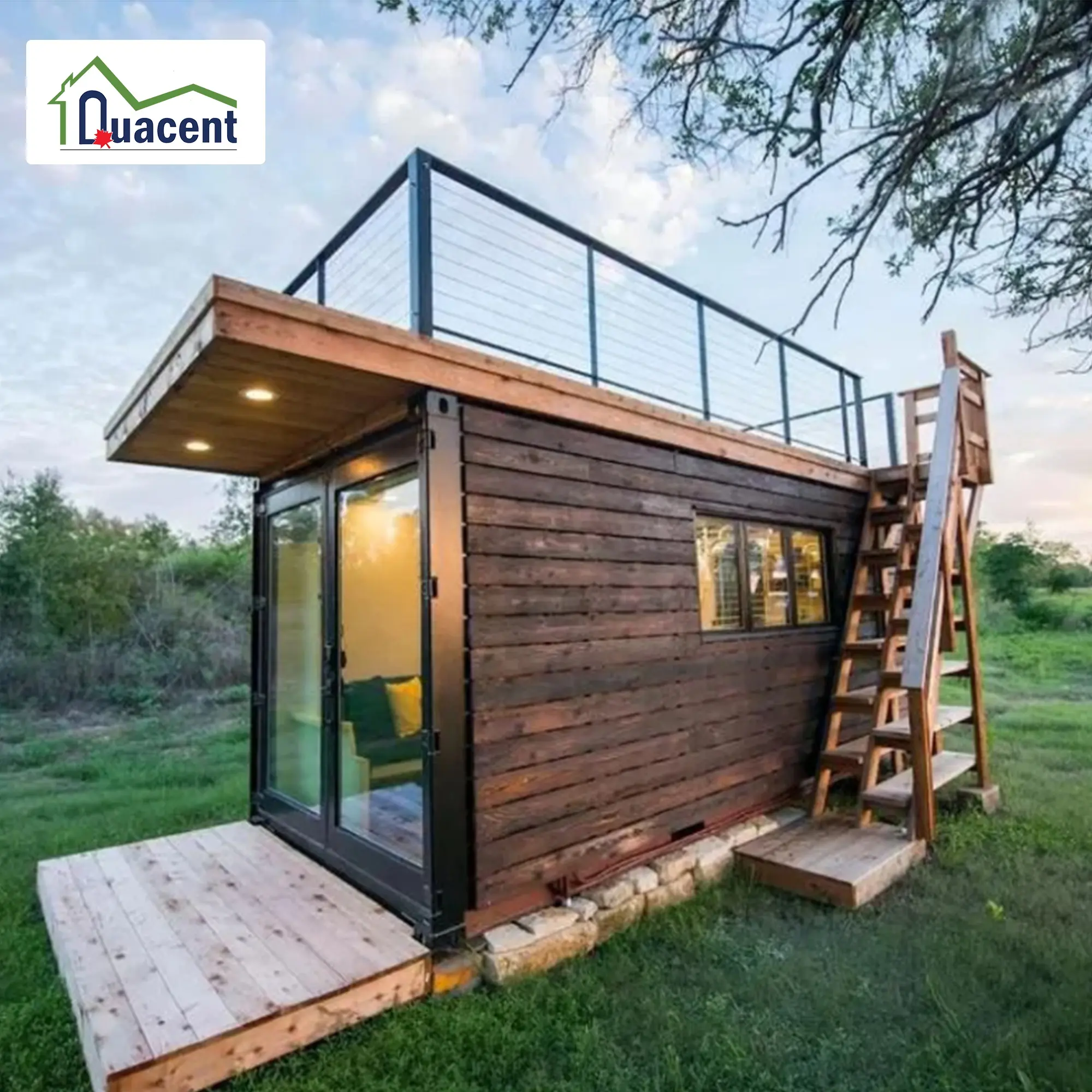 Quacent 40Ft de lujo pequeña casa prefabricada de madera contienen viviendo dos plantas contenedor casa prefabricada edificios Alquiler de apartamento