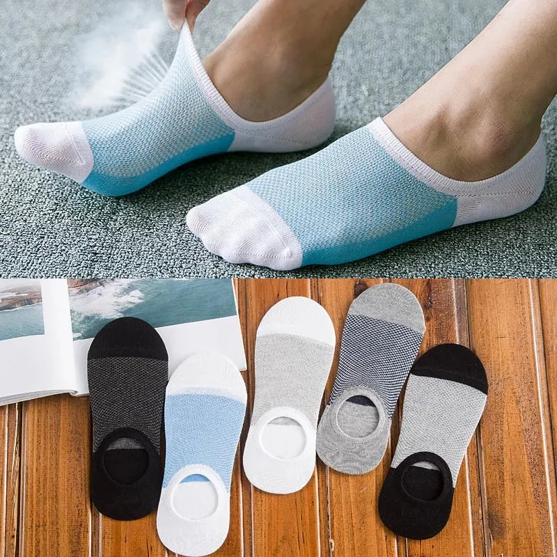 Yeni moda bambu kaymaz silikon görünmez tekne varis çorabı erkek ayak bileği çorap erkekler pamuk çorap
