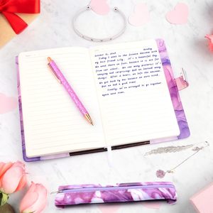 Kadınlar için hediyeler hediye seti şifre dizüstü mermer kalem cep bilezik kadınlar için kilitli günlük kod okul not defteri hediye kutu seti - Product Image 2