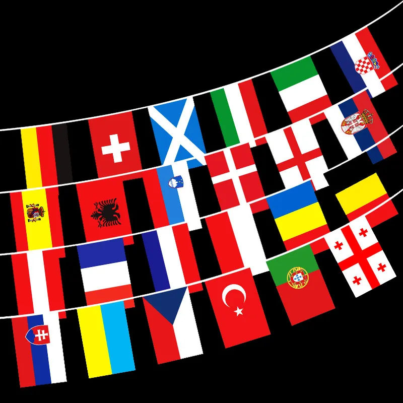 Aozhan 24 strong country flag turkey italy wales switzerland denmark finland belgium russia polyester Euro bunting string flag