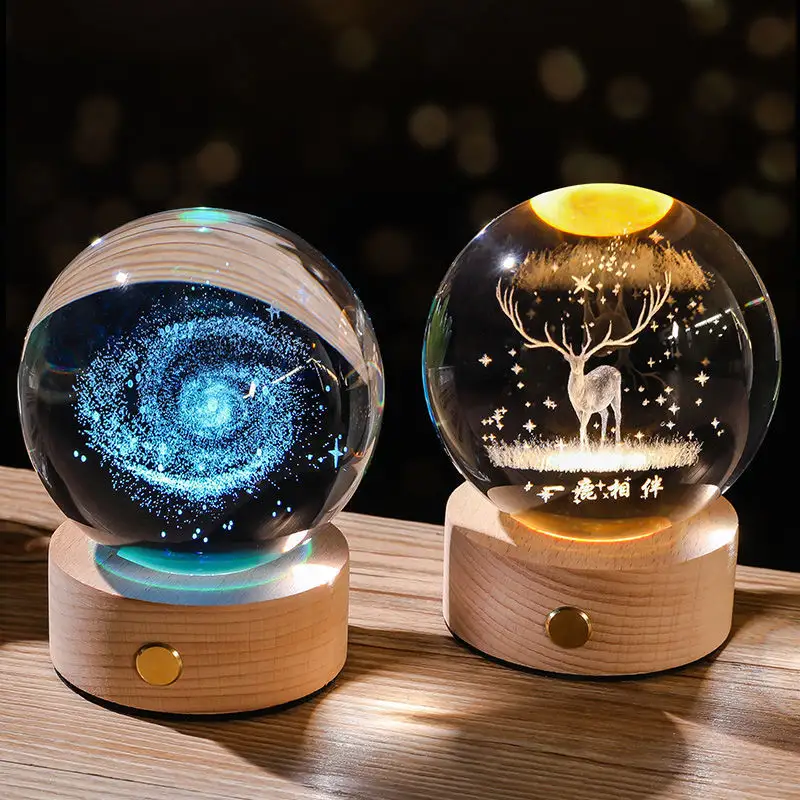 スターシリーズクリスタルボール発光3D刻印ガラスボールLEDランプ3Dアートクリスタルボール発光装飾ナイトランプ