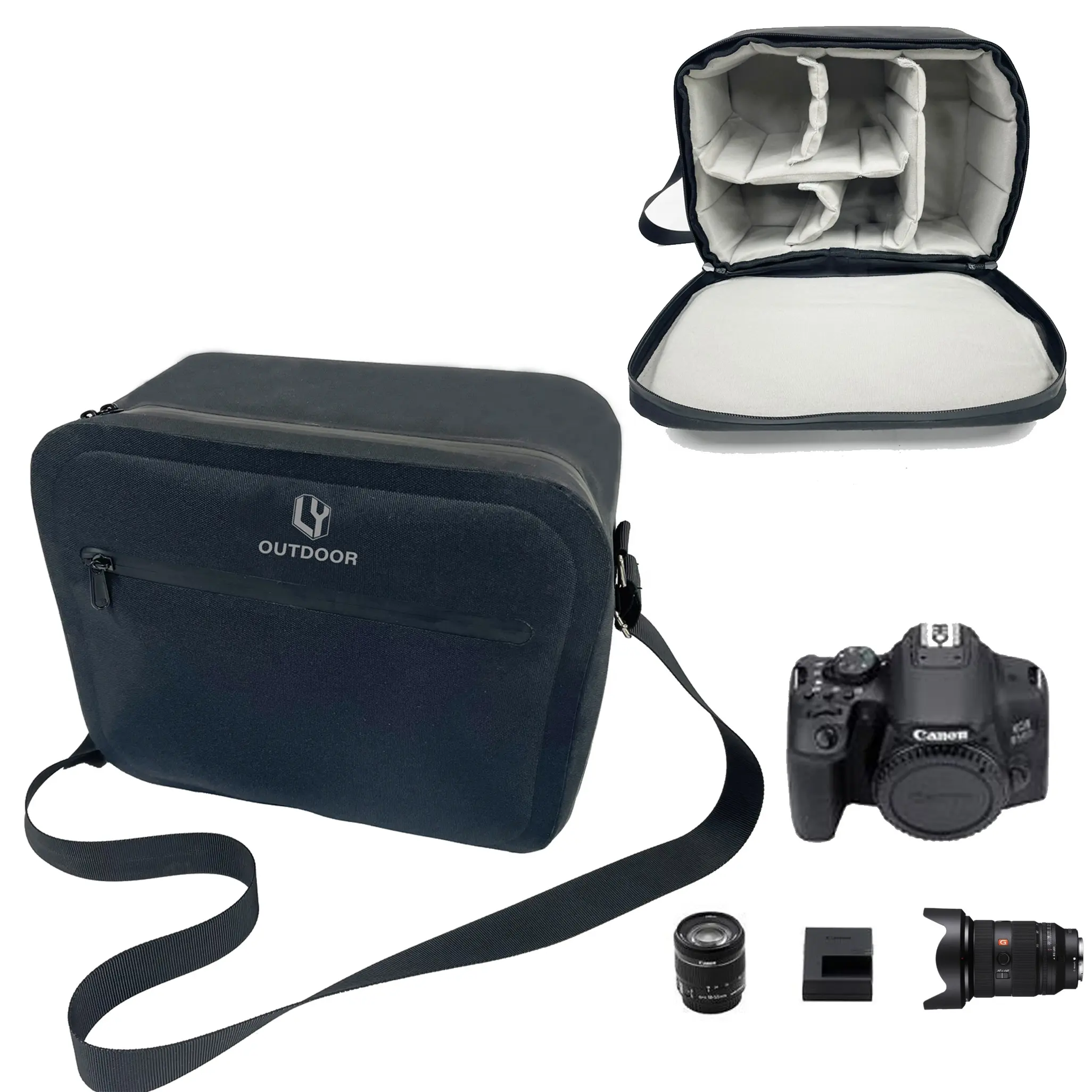 Bolsa de hombro con logotipo personalizado para cámara, bolso divisor desmontable, impermeable, para viajes, senderismo, venta al por mayor