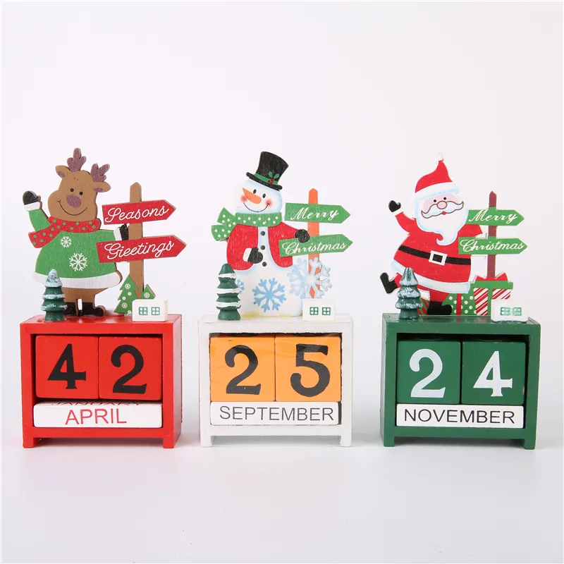 Мультфильм Санта-Древесные украшения Рождественские украшения Деревянный 3d Календарь украшения для дома ремесла