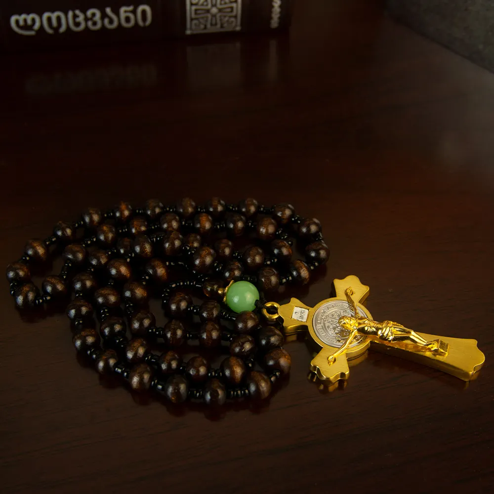 HT fait à la main en bois catholique chapelet perles collier prière chrétienne métal jésus croix pour catholique chrétien cadeau