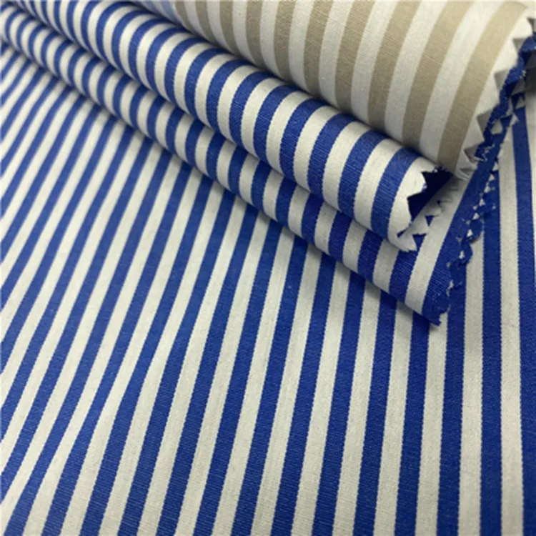 Fábrica personalizada antiestática y transpirable 100% hilo de algodón teñido camisa telas hilo teñido tela de rayas