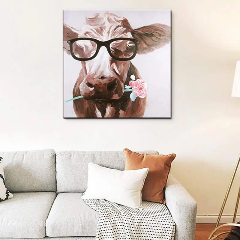 EAGLEGIFTS-Cuadros de lona de animales de toro y Rosa colgante para habitación, arte de pared con textura de flores de gran tamaño, pintura al óleo, venta al por mayor