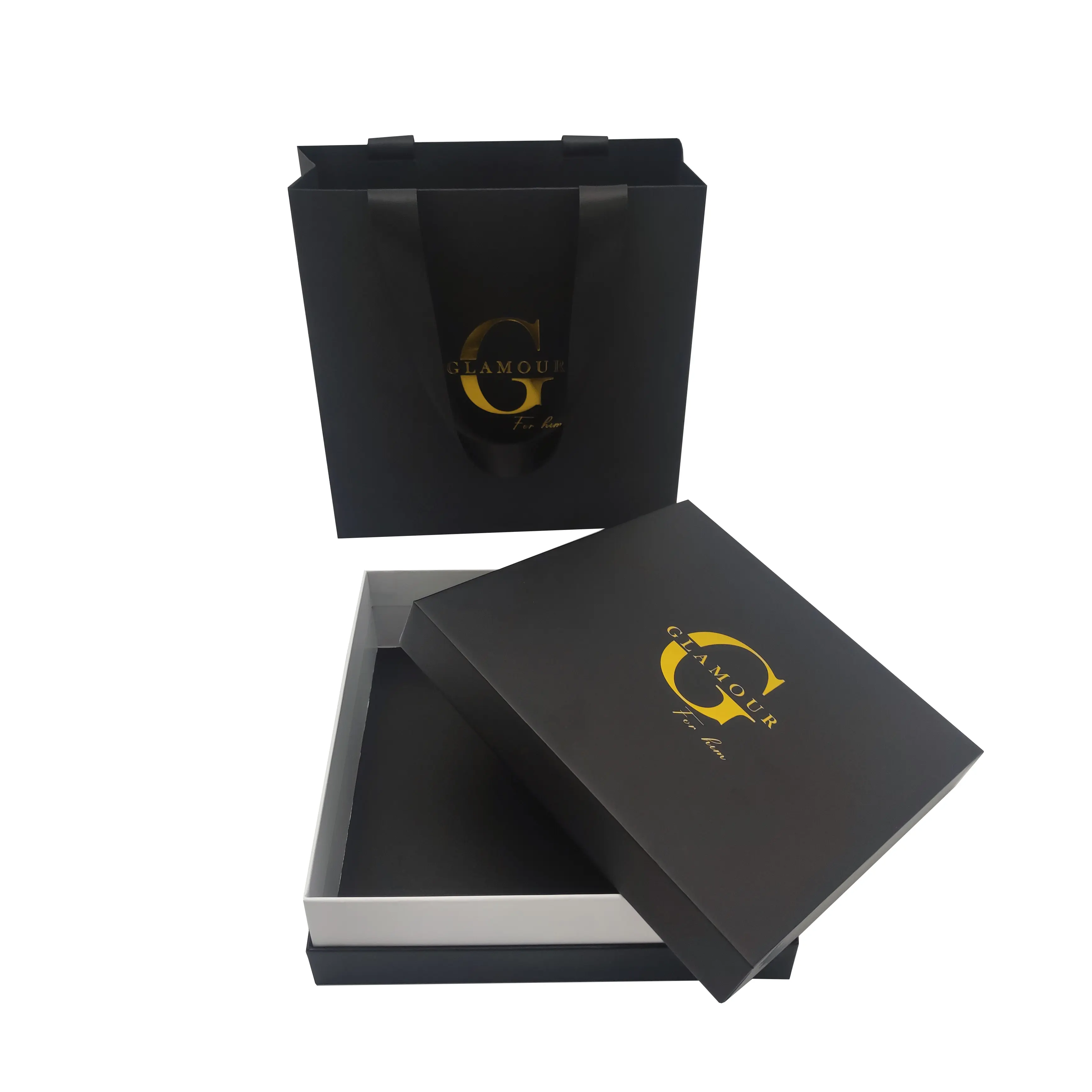लक्जरी ब्लैक कोटेड पेपर बॉक्स, कॉस्मेटिक उपहार पैकेजिंग बॉक्स के लिए मैग्नेटिक गिफ्ट बॉक्स, पेपर बैग सेट के साथ विग के लिए