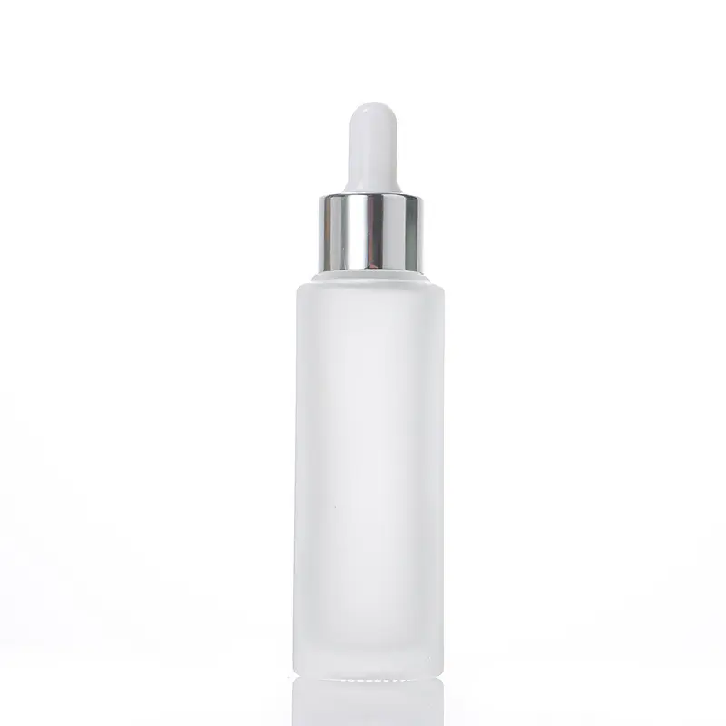 Luxury 30ml flat shoulder essential oil bottle flat shoulder clear frosted glass dropper bottle