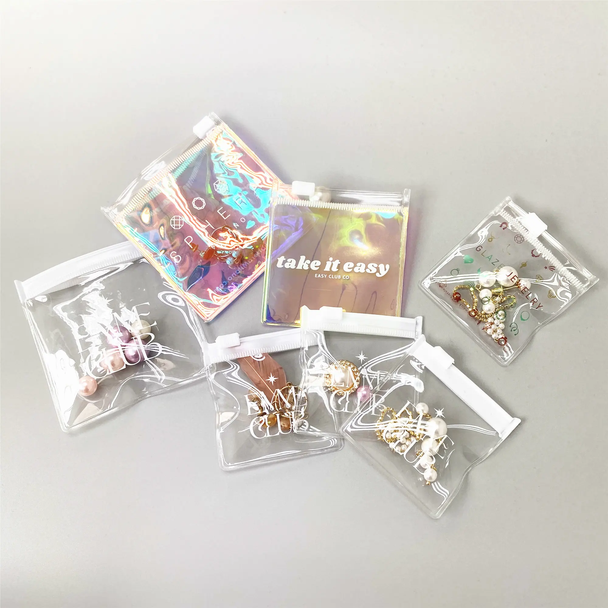 Custom Ziplock Jewelry Packaging Bag PVC Clear Mini Zipper Pouch Jewelry /Necklace Zipper Bag