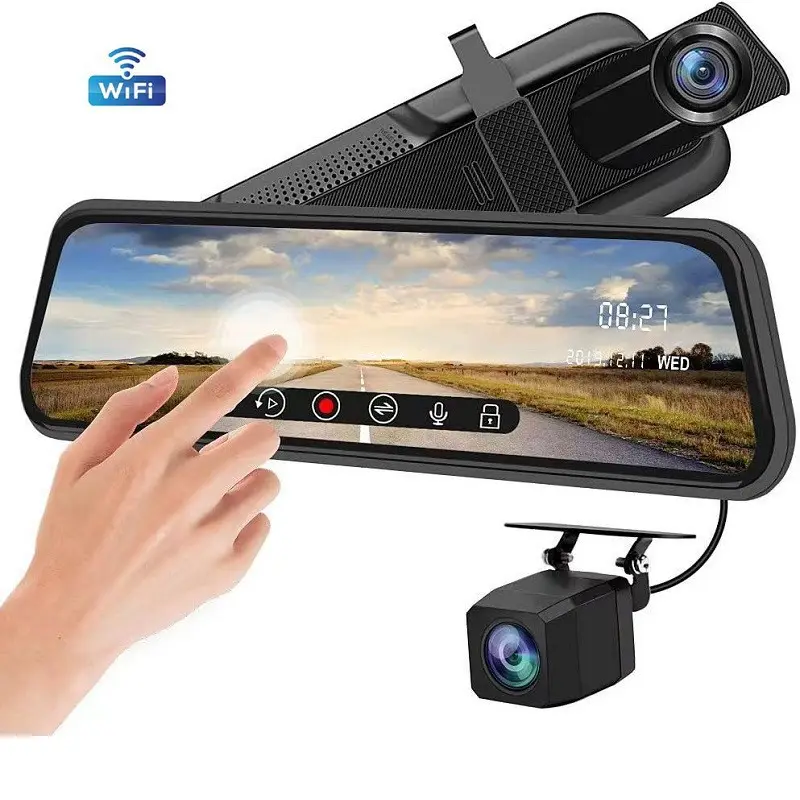 Qualidade 10 polegadas Stream Media Touch Screen Espelho traço cam 2.5K traço cam frente e traseira câmera carro espelho traço cam