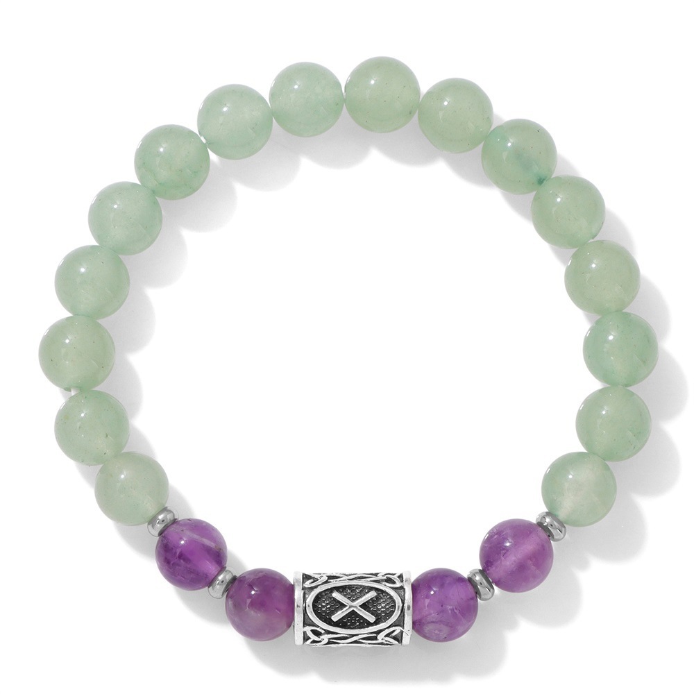 Pulsera vikinga de amatista natural y aventurina verde.