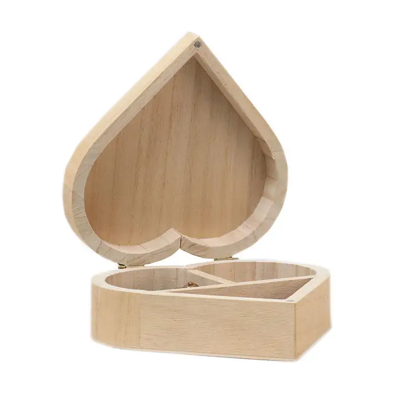Hand Carved Flip Top Storage Custom Heart Shape Jewelry Small Wood Ring Box
