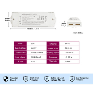Trasformatore Led 3v 65v 60w ad alta corrente di uscita a corrente costante Driver dimmerabile per pannello Led Ultra sottile - Product Image 6